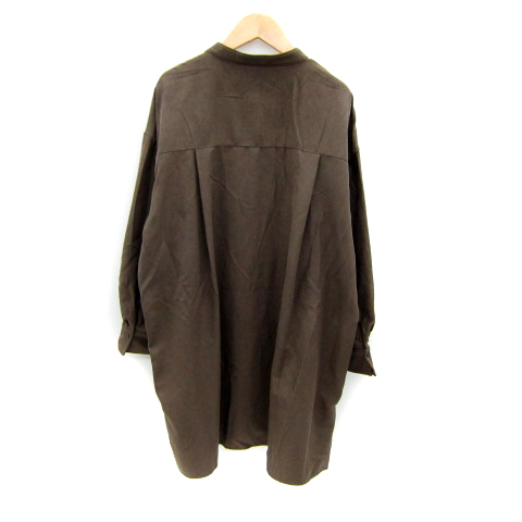 コムサイズム COMME CA ISM シャツ ブラウス ロング丈 長袖 バンドカラー 無地 オーバーサイズ 9 茶 ブラウン /SY48 レディース