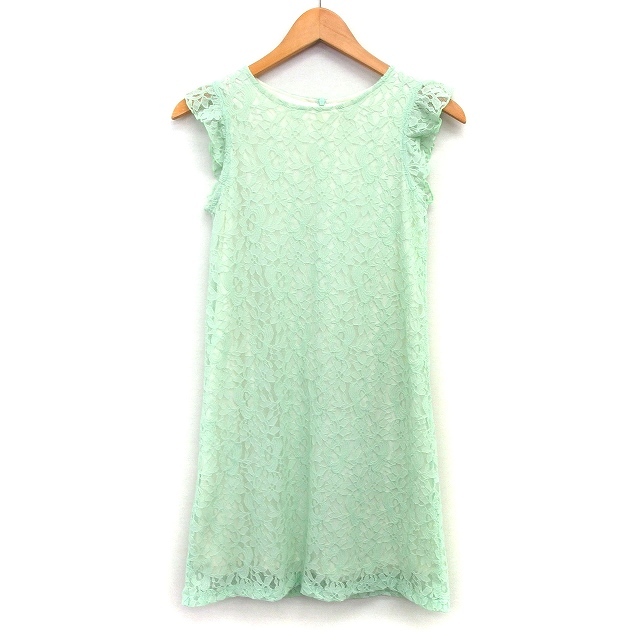  Dazzlin dazzlin One-piece tunic A line Mini race floral print frill no sleeve ound-necked S light green green /HT14 lady's 