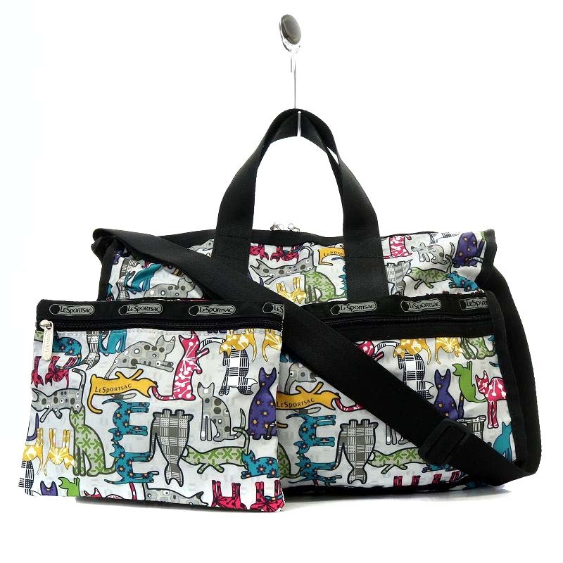 レスポートサック LesportSAC MEDIUM WEEKENDER 2WAYバッグ ボストンバッグ ハンドバッグ ショルダーバッグ 斜め掛け 猫  ライトグレー(ボストンバッグ)｜売買されたオークション情報、yahooの商品情報 かばん、バッグ