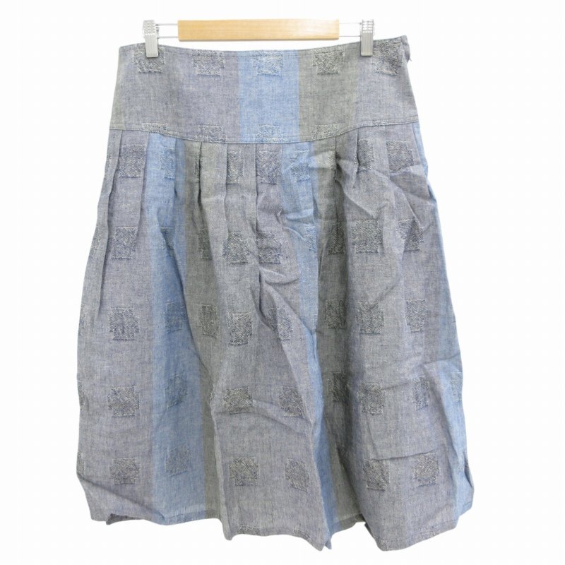 未使用品 センソユニコ Senso unico タグ付き エクスプレッション Expression フレアスカート ひざ丈 44 XL 青 マルチブルー /SS 0907