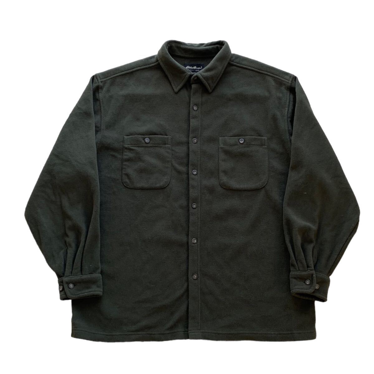 00's Eddie Bauer フリースシャツ ボックス型 カーキ L ビンテージ オールド エディーバウアー