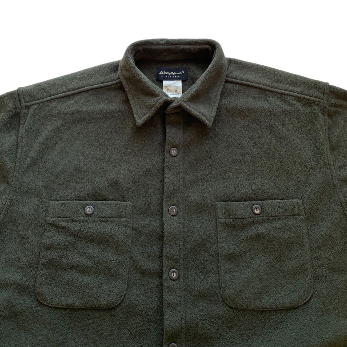 00's Eddie Bauer フリースシャツ ボックス型 カーキ L ビンテージ オールド エディーバウアー