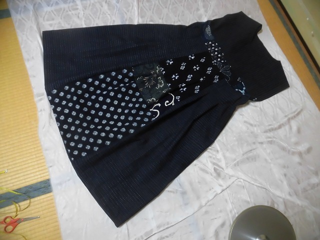 ★リメイク　書生絣　ワンピース　ジャンバースカート　綿絣　ハンドメイド★