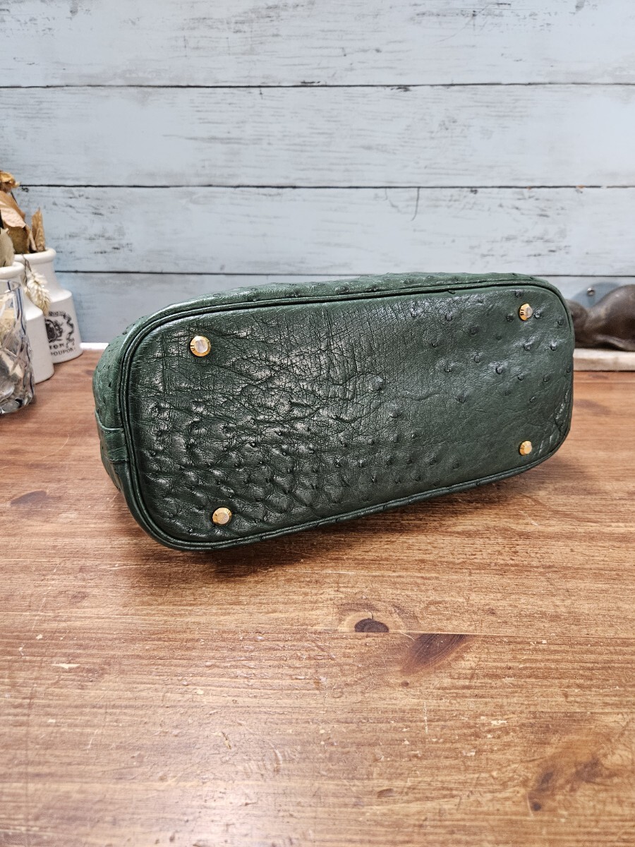 美品☆VISCONTE ヴィスコンテ ハンドバッグ オーストリッチ グリーン系 高級皮革 エキゾチックレザー レディース 鞄 ヴィンテージ