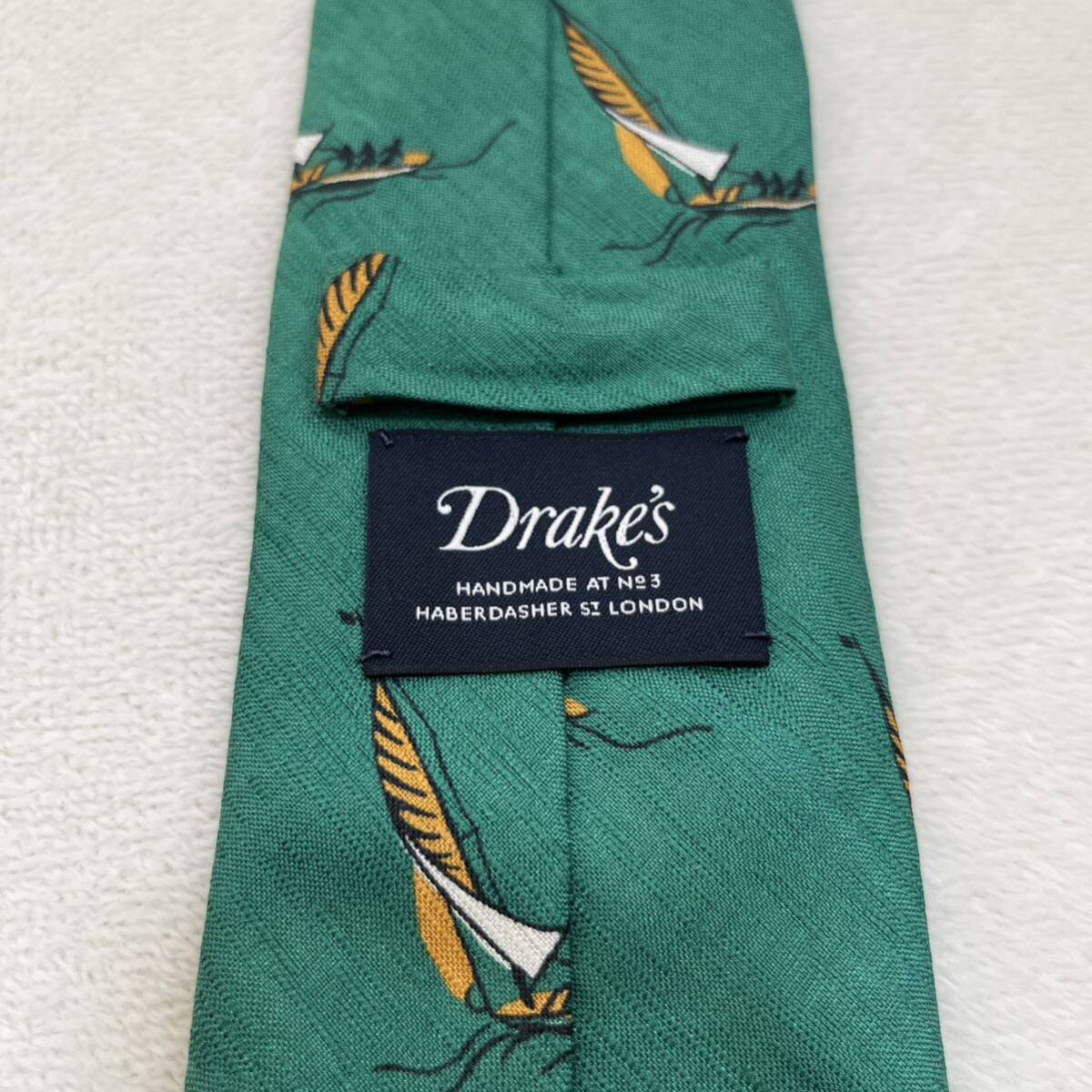 美品】Drake's ドレイクス ヨット柄 ハンドメイド ネクタイ 美品】Drake's ドレイクス ヨット柄 ハンドメイド ネクタイ