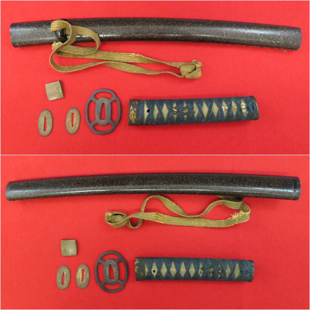 [ super rare * era thing ]① Japanese sword fittings complete set one . pattern scabbard under . guard on sword eyes . head cut feather is Baki .. lion sword fittings armor delivery antique 