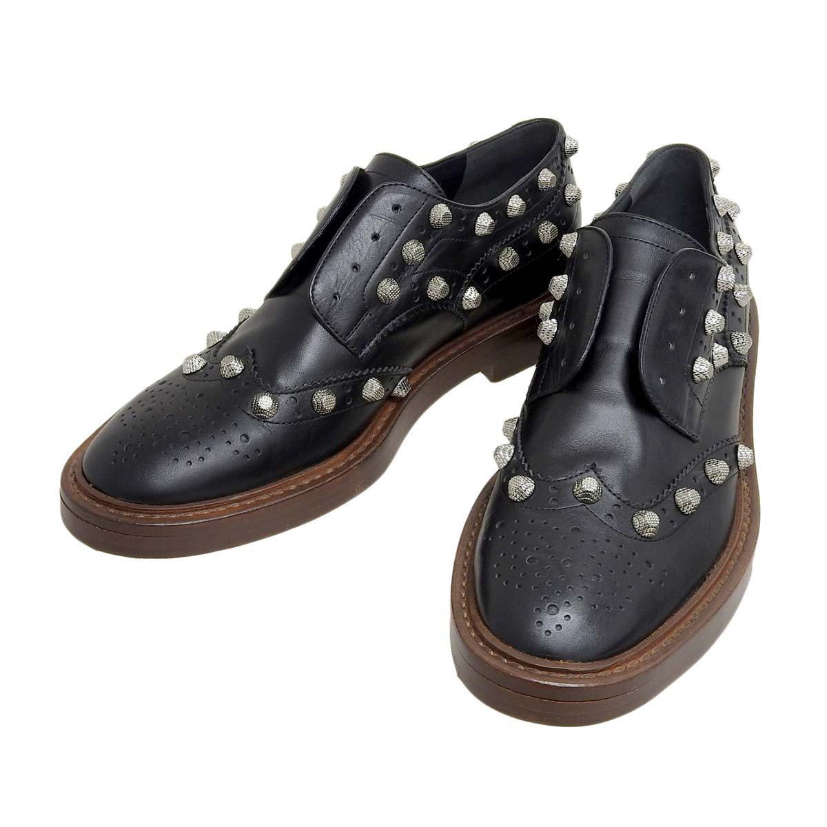 バレンシアガ スタッズ レザー ドレスシューズ 454401 メンズ ブラック ブラウン BALENCIAGA 中古