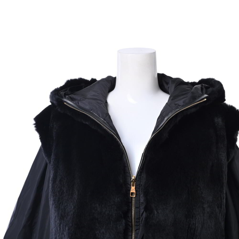  beautiful goods LOUIS VUITTON reversible rabbit fur Zip up hood blouson 38 black Louis Vuitton KL4BCLQU52