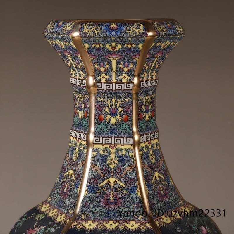 景徳鎮 六方花瓶 花鳥花瓶 琺瑯彩 粉彩 磁器 置物 装飾 収蔵