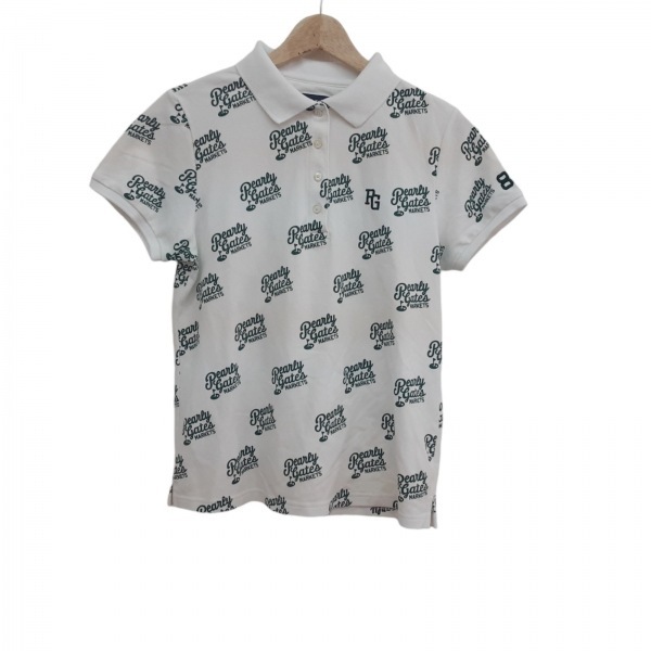 パーリーゲイツ PEARLY GATES 半袖ポロシャツ サイズ2 M - 白×ダークグリーン レディース 美品 トップス