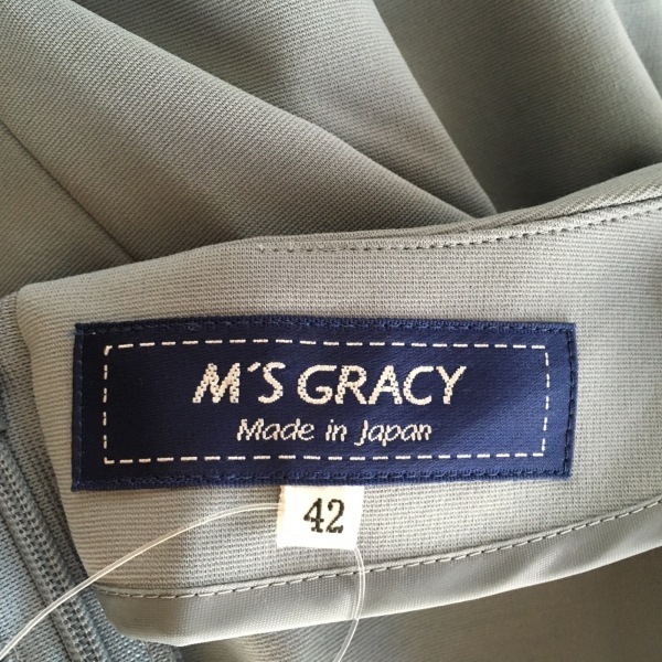  M z gray si-M\'S GRACY size 42 L - blue × black × white lady's crew neck / long sleeve / knee height / border One-piece 