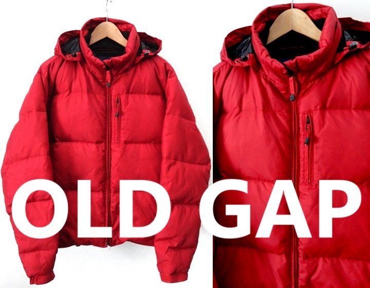 00's OLD GAP：オールド ギャプ ポリウレタンコーティング リップストップナイロン フード付き ダウンジャケット 赤 XSsize ヴィンテージ