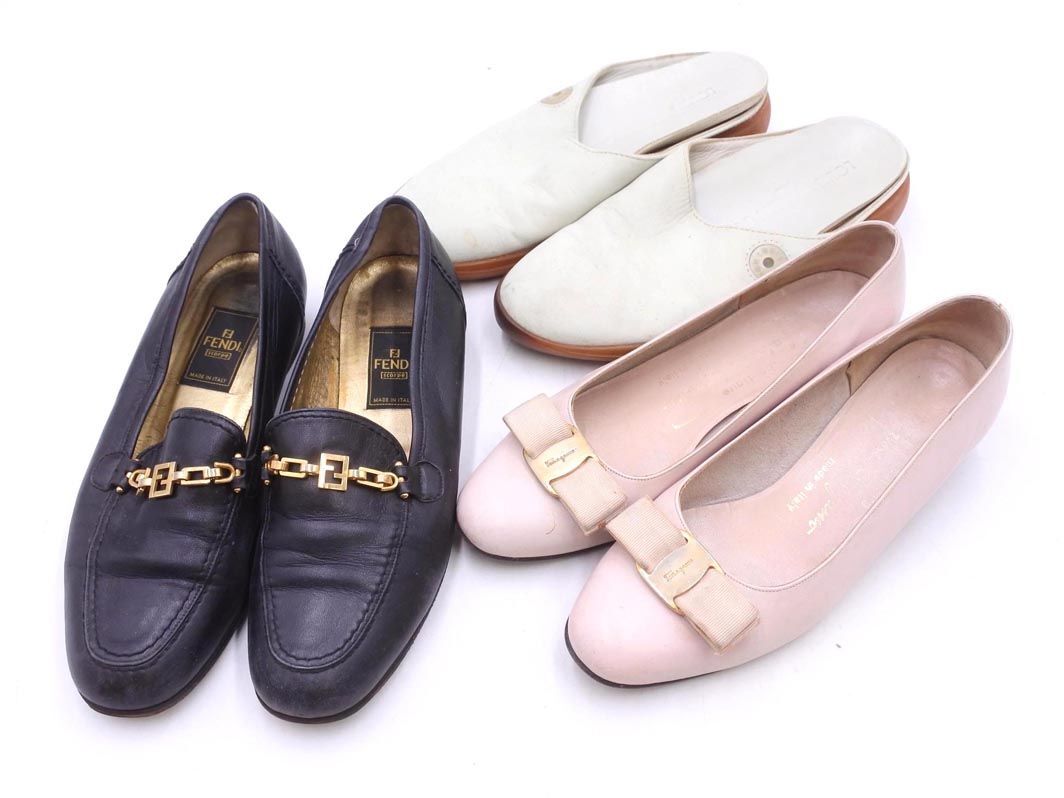 ルイヴィトン フェンディ フェラガモ レザー パンプス シューズ 3点セット size35.5/白 ■■ ☆ eia5 レディース