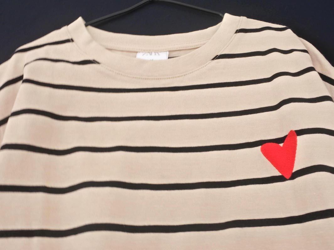 ZARA ザラ ハート 刺繍 ボーダー Tシャツ size152cm/ベージュ ◇■ ☆ eib6 子供服
