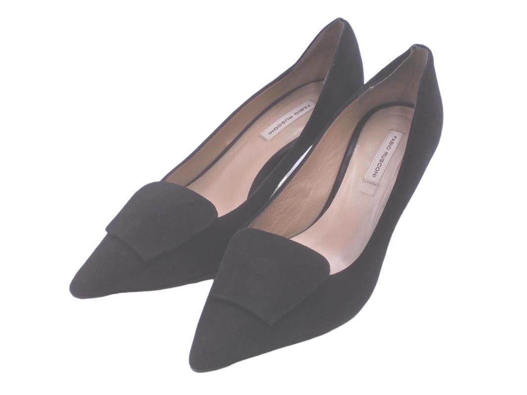 FABIO RUSCONI ファビオルスコーニ スウェード ミドルヒール パンプス size37.5（23.5cm位）/黒 ◇■ ☆ eib6 レディース