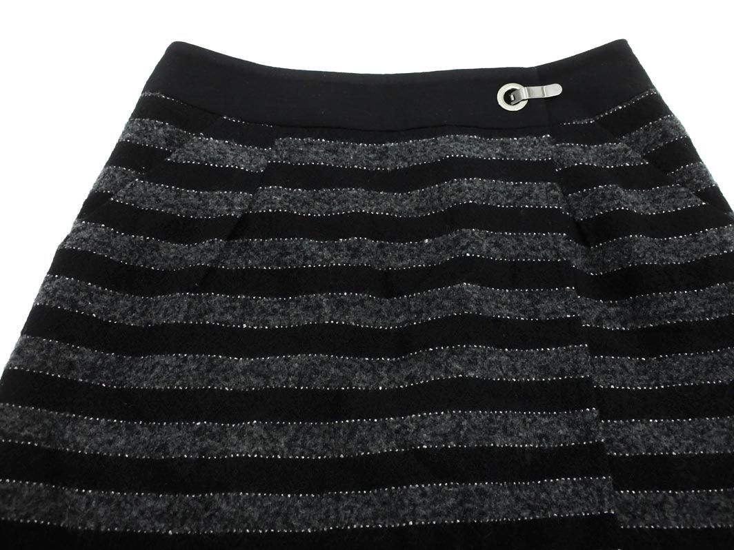 UNTITLED アンタイトル ウール混 ボーダー ラップ風 スカート size2/黒 ◇■ ☆ eic0 レディース