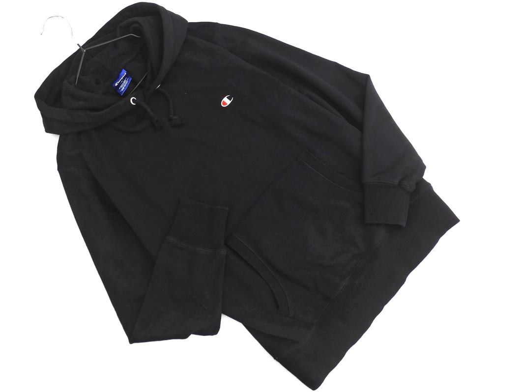 Champion チャンピオン ワンポイント プルオーバー パーカー sizeM/黒 ◇■ ☆ eic0 レディース