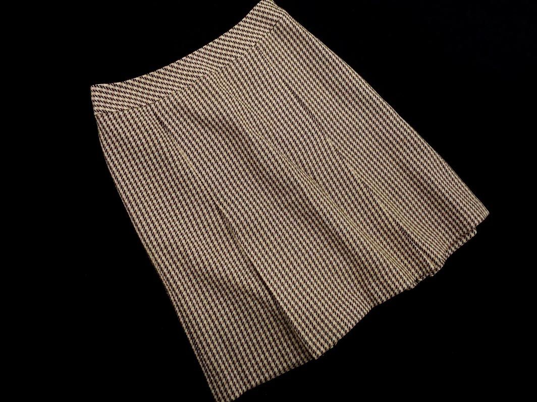 INDIVI インディヴィ ウール100% 総柄 Aライン 臺(tái)形 スカート size42/ベージュxブラウンxピンク ◇■ ☆ eic6 レディース