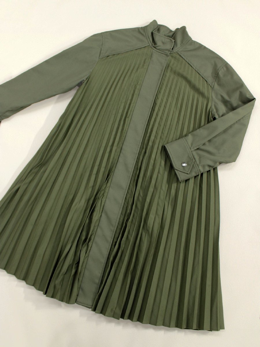☆美品☆ロイスクレヨン/アコーディオンプリーツ切替ミディ丈コート:M/カーキyv310