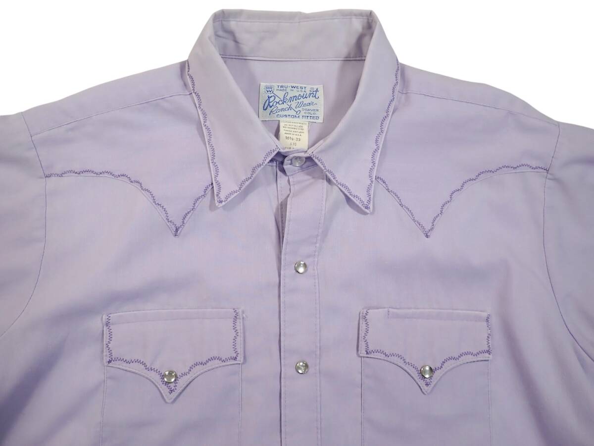 6138/Rockmount Ranch Wear USA製 80sビンテージ 長袖ウエスタンシャツ 16-1/2-35●GRIPPER SCOVILLスナップボタン●洗濯プレス済●古着_画像2