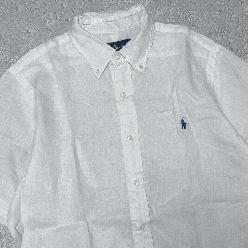 ラルフローレン Ralph Lauren 麻　ボタンダウンシャツ　リネンシャツ　無地　半袖シャツ　麻シャツ　リネン100%ホワイト 白 6920HF