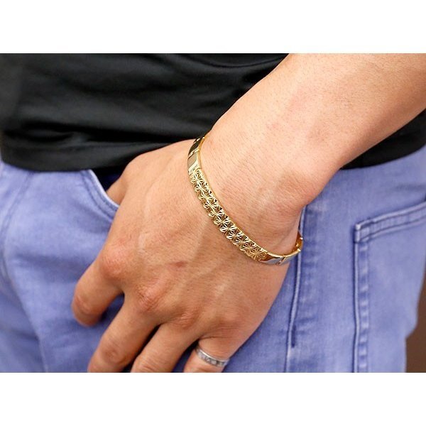 ブレスレット k18 18金 メンズ イエローゴールドk18 幅広 麻の葉 模様 和柄 切子 和彫り 和モダン k18 コントラッド 東京 SALE_画像2