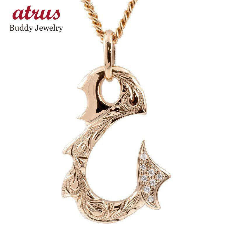 ネックレス ダイヤモンド ハワイアン メンズ 喜平 ピンクゴールドk10 フィッシュフック トップ 釣針 ダイヤ 10金_画像1