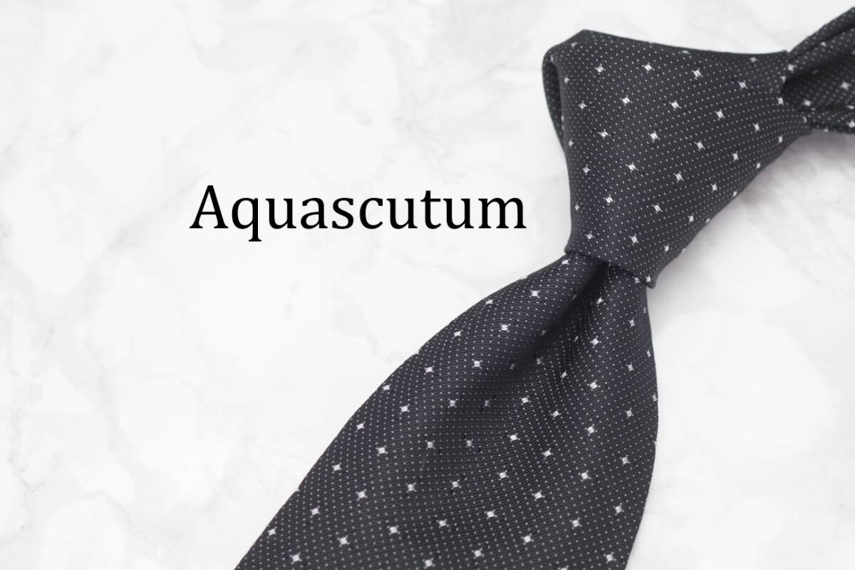 【美品】Aquascutum アクアスキュータム A-694 黒 ブラック シルバー イタリア製 ブランド ネクタイ 良品 古着 卸 USED オールド SILK