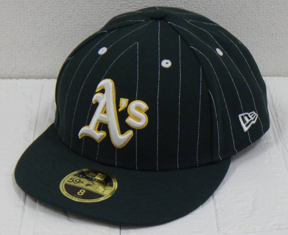 #14562G【美品】NEW ERA ニューエラ LP 59FIFTY 8/63.5cm MLB Pinstripe オークランド アスレチックス キャップ 帽子 ダークグリーン