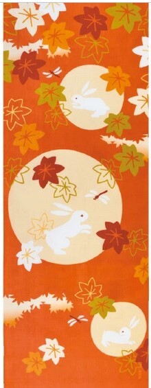 濱文様 絵手ぬぐい 2024年新柄 秋うさぎと紅葉重ね 秋 手拭い 90×34cm メール便対応 ポイント消化