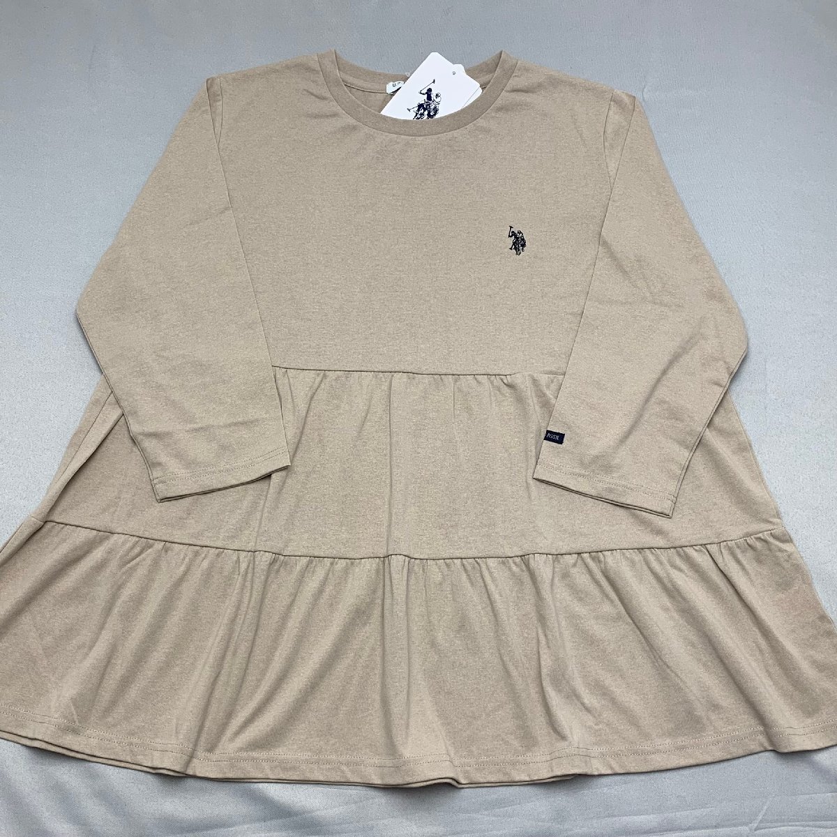【送料無料】【新品】US.POLO.ASSN　レディース 八分袖ギャザーカットソー　 　3L 　　 ベージュ★33213