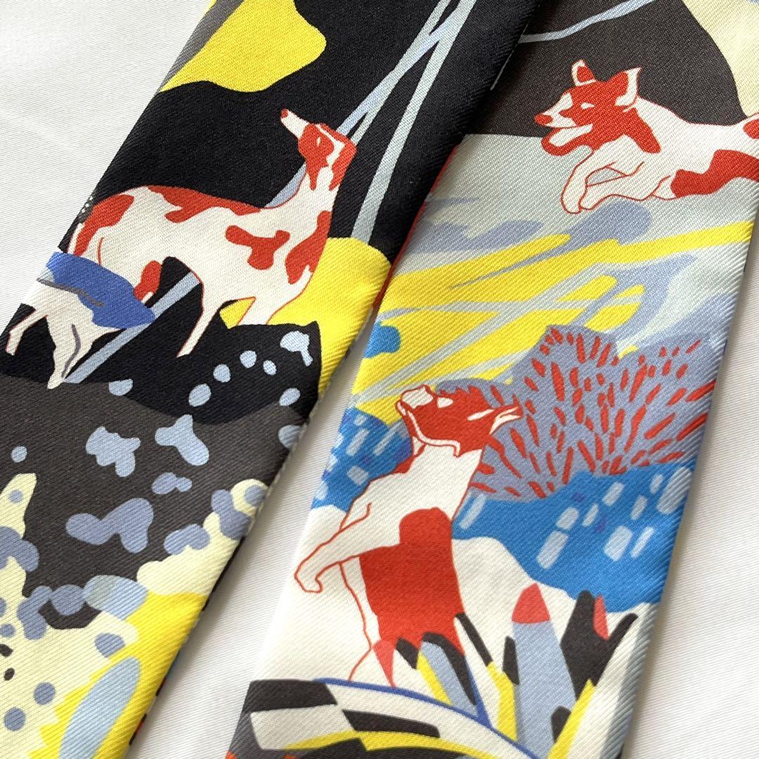 美品】HERMES エルメス ツイリー 自由に！ 犬柄 グレー