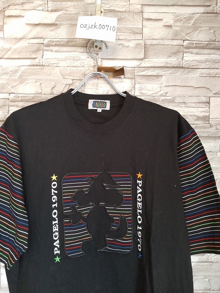 men's H577 PAGELO パジェロ 豪華刺繍 半袖Tシャツ LL ブラック