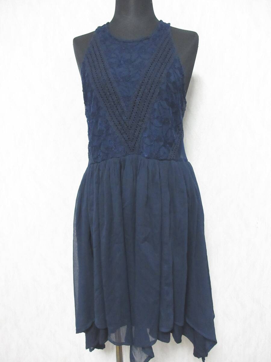 アバクロンビー＆フィッチ Abercrombie&Fitch サイドメッシュ ノースリーブワンピース 紺 ネイビー S 亥5104