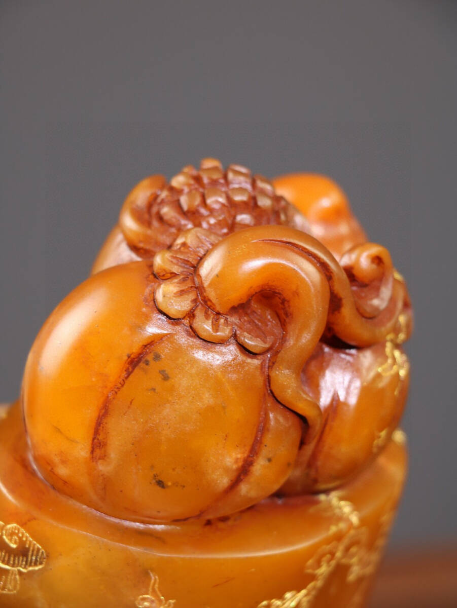 館蔵珍品 寿山石 田黄石 細密彫 福寿雙全印章』置物 賞物 貴重 館蔵珍品 寿山石 田黄石 細密彫 福寿雙全印章』置物 賞物 貴重