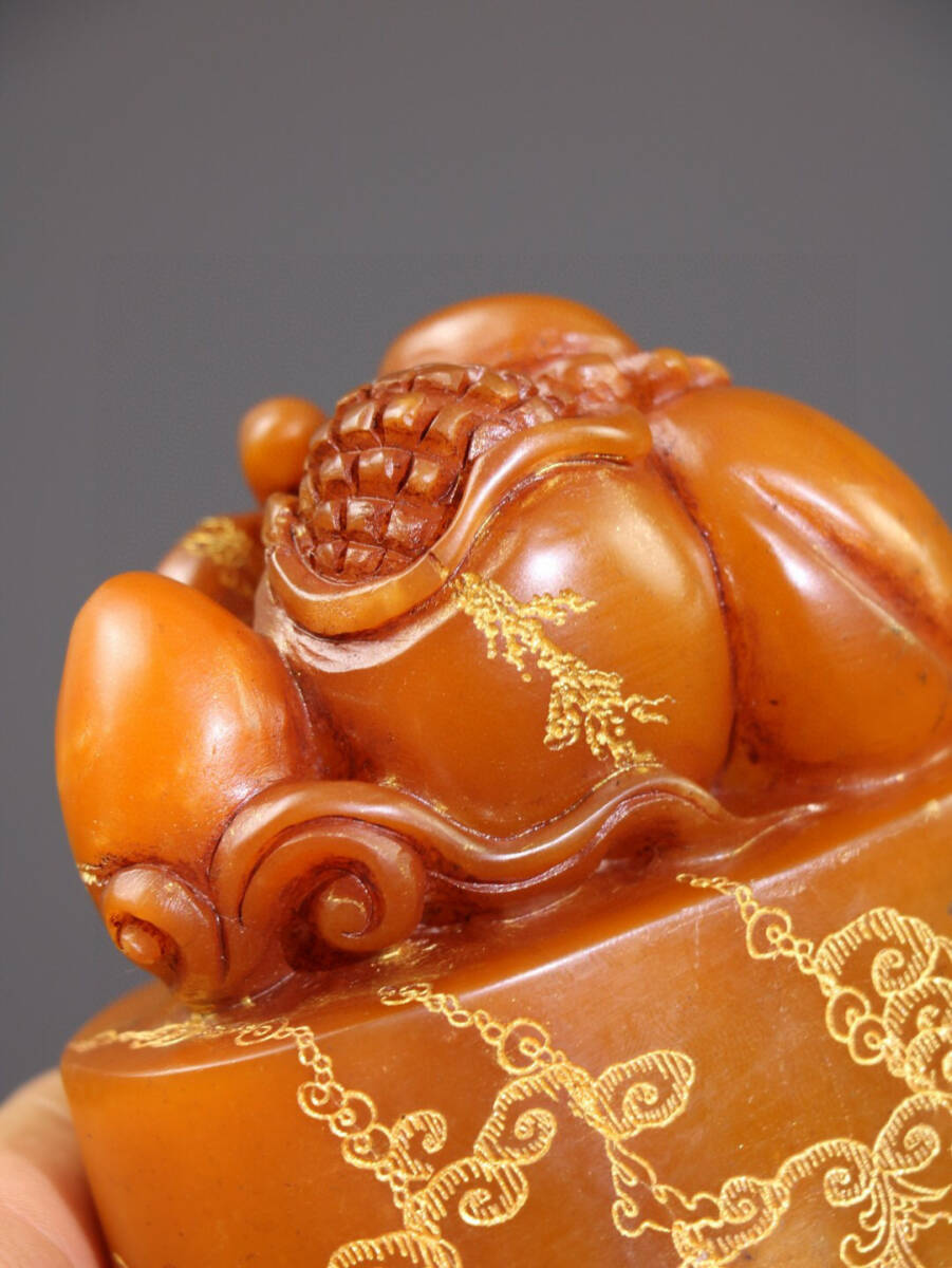 館蔵珍品 寿山石 田黄石 細密彫 福寿雙全印章』置物 賞物 貴重 館蔵珍品 寿山石 田黄石 細密彫 福寿雙全印章』置物 賞物 貴重