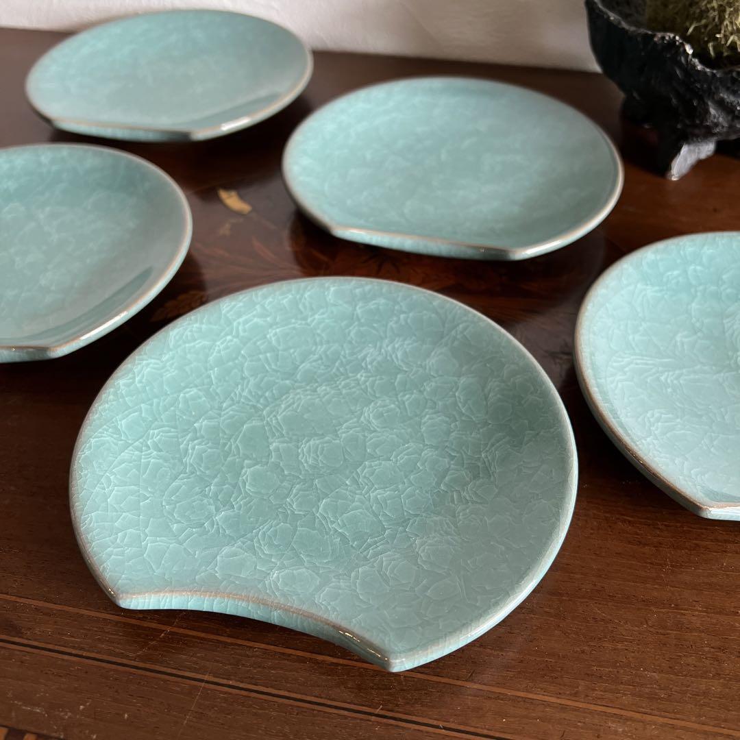 wasabi k684 和食器 たち吉 九重青磁 銘々皿5枚組 箱入り 亀甲 wasabi k684 和食器 たち吉 九重青磁 銘々皿5枚組 箱入り 亀甲