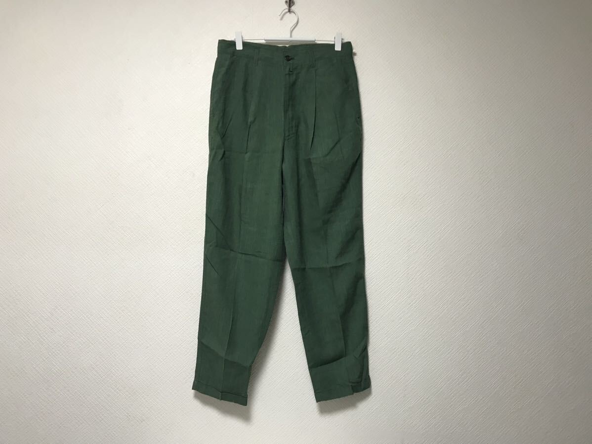 本物ジュンメンJUN MENレーヨン麻リネンスラックスパンツサーフアメカジミリタリーワークビジネススーツゴルフカーキ74S日本製メンズ_画像1