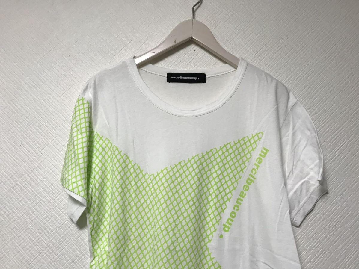 本物メルシーボークー、mercibeaucoupプリント半袖TシャツメンズサーフアメカジミリタリーストリートスケーターゴルフドレスL白ホワイト3_画像2