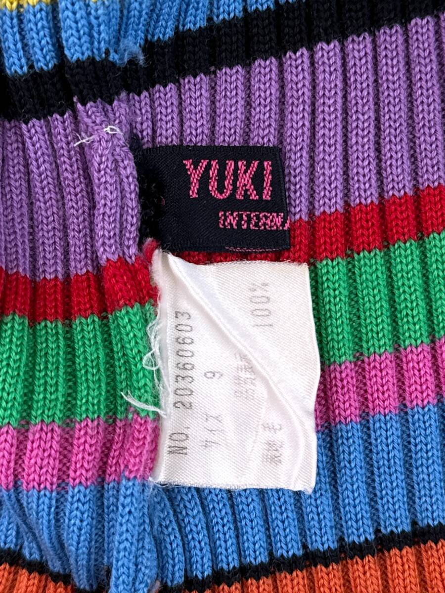 90\'s made in Japan Yuki Tori Yuki Torii knitted sweater border multicolor high‐necked lady's size 9 Vintage 6 single 