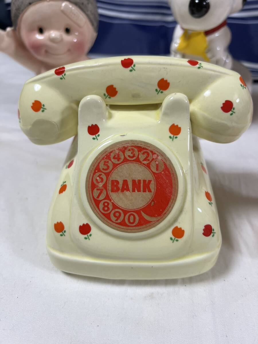  retro savings box together Showa Retro ceramics crack thing telephone .. small . cat Snoopy u Ran Bank Novelty 