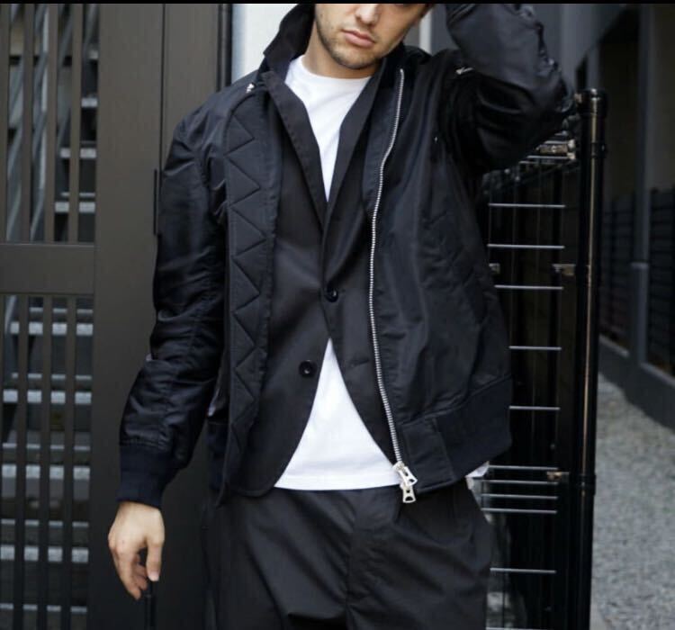 サイズ1 sacai MA-1 Blouson ブラック ブルゾン ジャケット サカイ ドッキング ナイロンツイル nylon twill mix ボンバー レイヤード ma1
