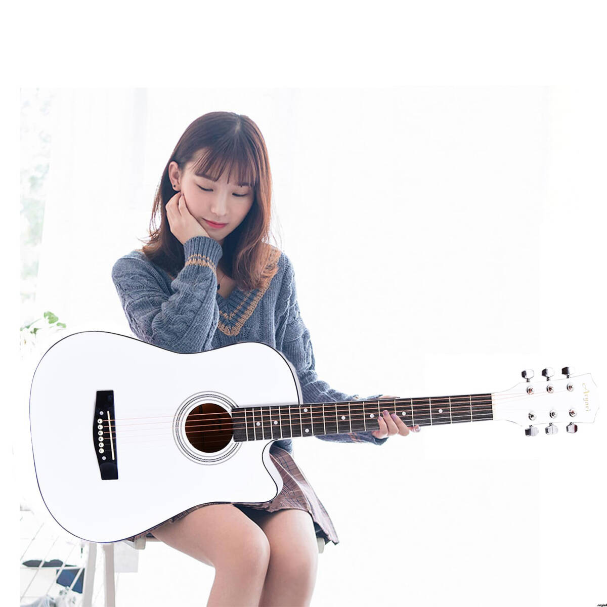 高品質なアコースティックギター初心者セット】 アコギ 白 38 高品質なアコースティックギター初心者セット】 アコギ 白 38