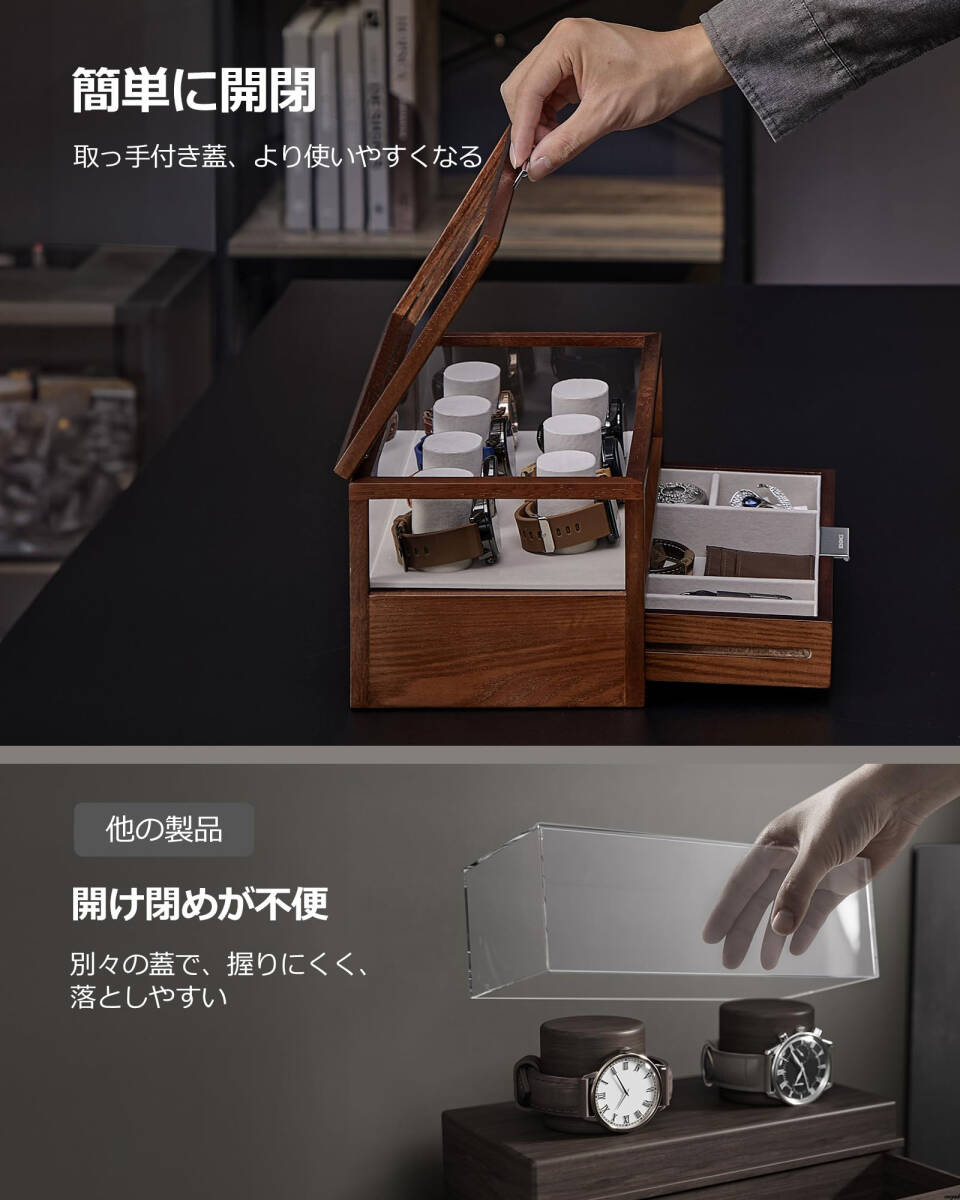 透明なアクリルの蓋と木製フレームがおしゃれな時計ケース 透明なアクリルの蓋と木製フレームがおしゃれな時計ケース