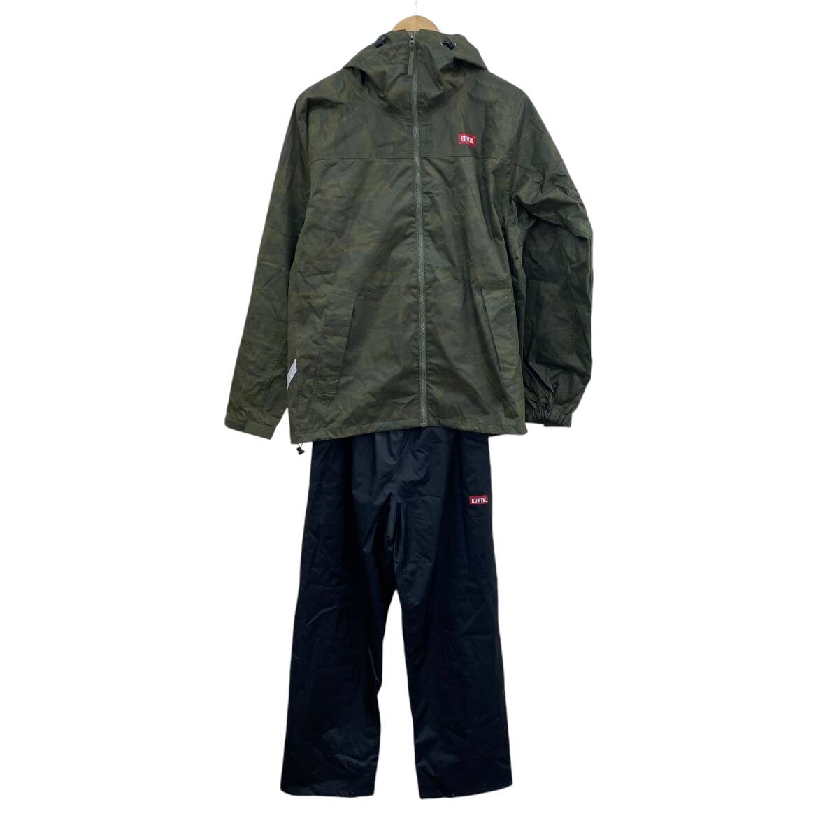 【美品】 EDWIN エドウィン ベリオスレインスーツ EW-900 上下セット Lサイズ グリーン系/ブラック系 緑系/黒系 11801-80