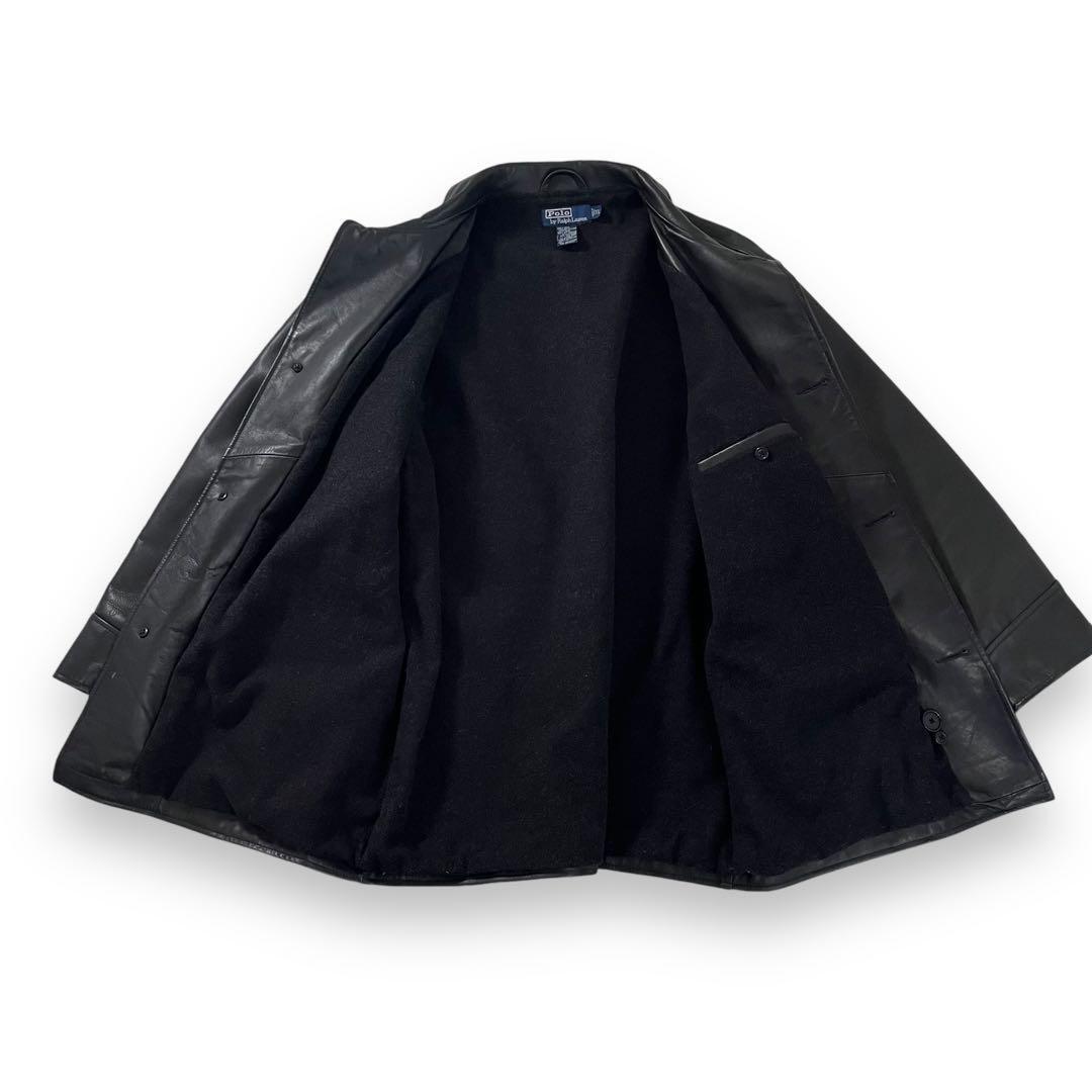 美品 90s ポロラルフローレン カーコート 本革 XL ブラック 野村 美品 90s ポロラルフローレン カーコート 本革 XL ブラック 野村