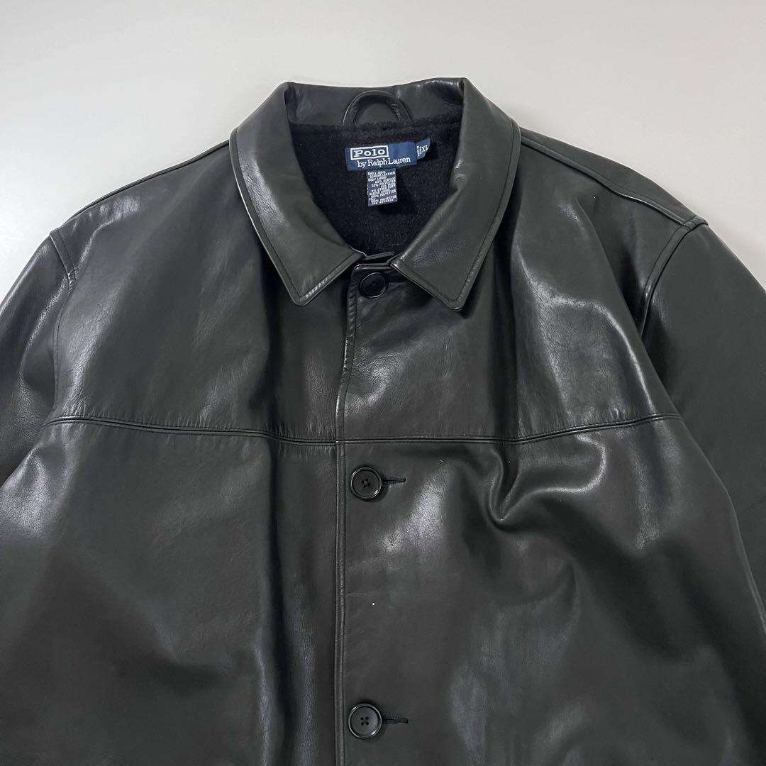 美品 90s ポロラルフローレン カーコート 本革 XL ブラック 野村 美品 90s ポロラルフローレン カーコート 本革 XL ブラック 野村