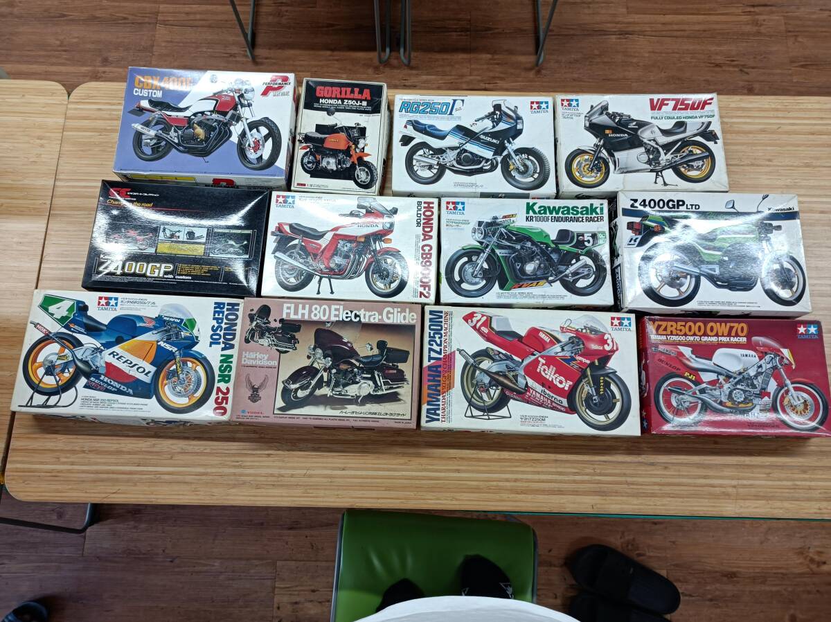 QAZ13564★TAMIYA　タミヤ　AOSHIMA アオシマ 他 プラモデル　12箱セット　オートバイ　HONDA　ハーレー　YAMAHA　等　一部組立　バラ有り