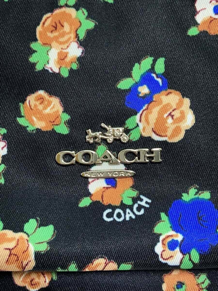 COACH◇フラワードッグ/ミニリュック/ナイロン/ブラック/花柄 COACH◇フラワードッグ/ミニリュック/ナイロン/ブラック/花柄