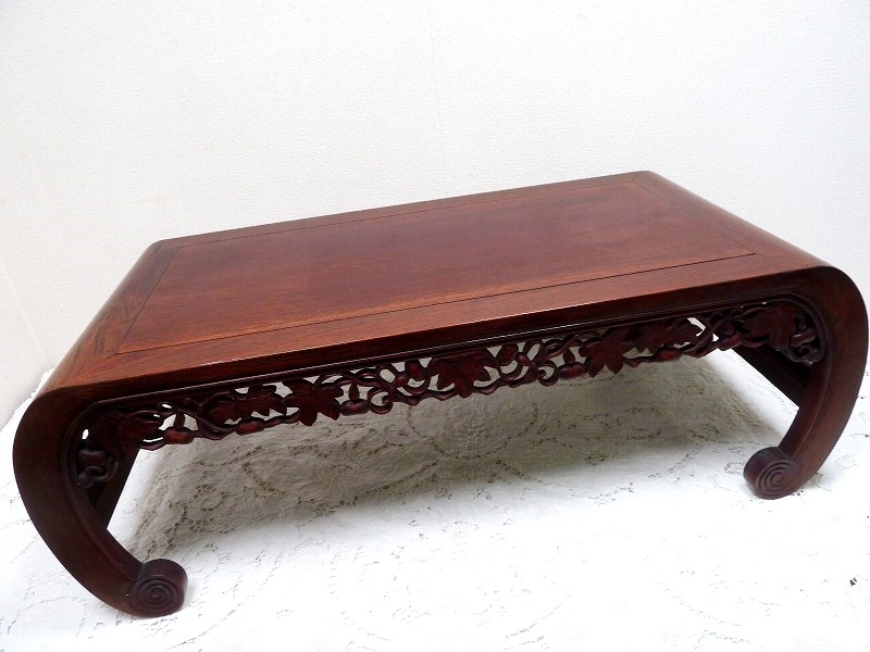 RM)特選品 唐木/座卓 木製 透かし彫り 横幅97.5㎝ マンダリン RM)特選品 唐木/座卓 木製 透かし彫り 横幅97.5㎝ マンダリン